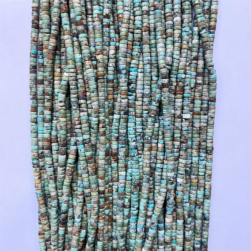 

Raw 2*4MM Original Hubei Turquoise Heishi Gem Stone Flat Round Disk Beads Genuine Spacer Earring Necklace Jewelry Bracelet DIY