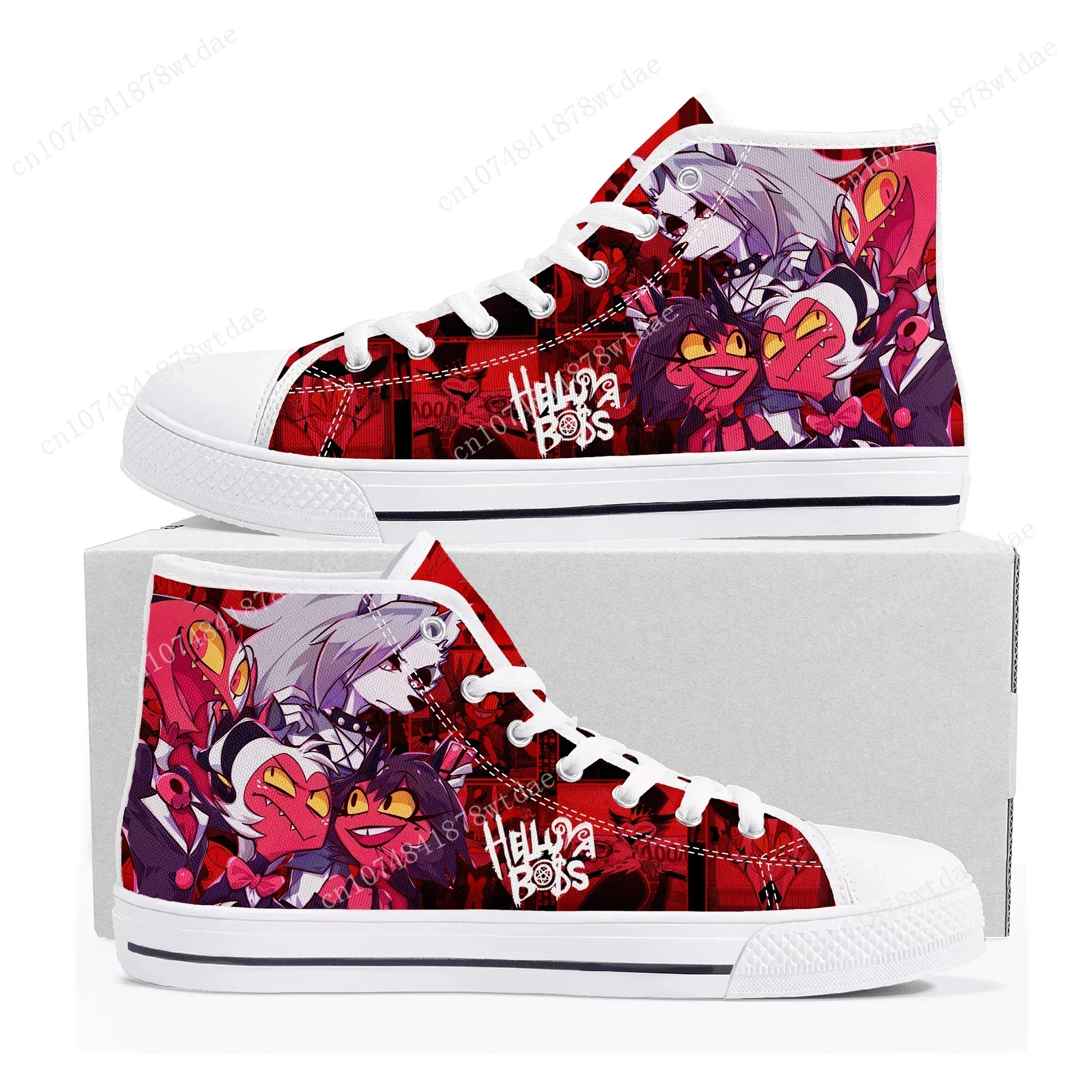 Boss Anime Cartoon Manga Comic Helluva High Top Sneakers Mens Womens Teenager High Quality Canvas Sneaker Couple Customized Shoe