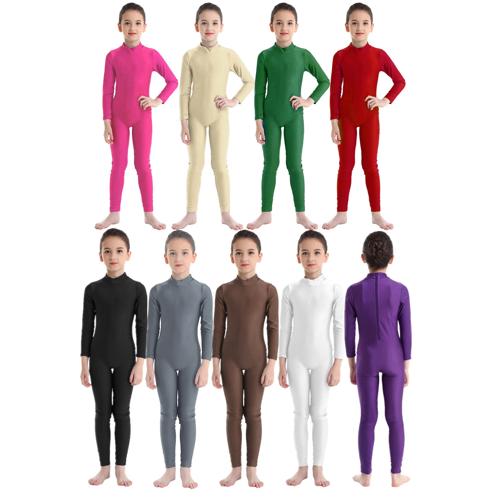 Girls Spandex Long Sleeve Mock Neck Leotard, Ballet Gymnastics Leotards for Kids, Children's Dance Costumes, Dancewear Jumpsuits