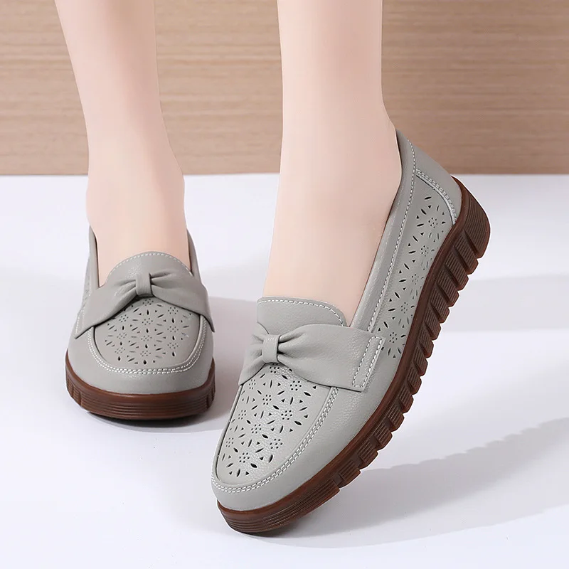 2023 Women Flats Slip On Moccasins Spring Hollow Beige Casual Loafers Soft Sole Non Slip Breathable Females Zapatillas Mujer