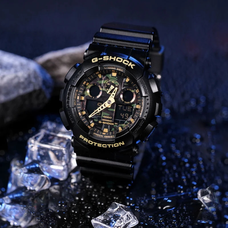 Casio G-SHOCK GA-100CF Men Watch 200M Waterproof Shock Resistant Camouflage Dial Analog Digital Sport Wristwatch