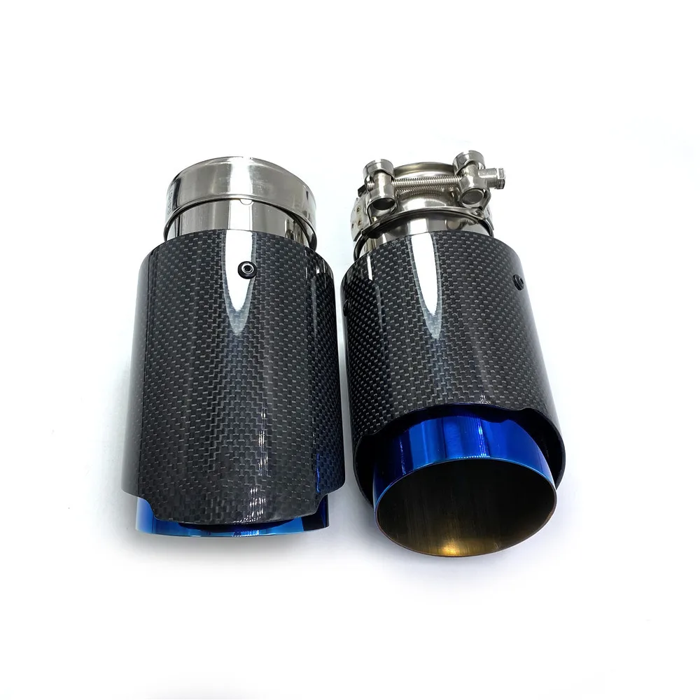 Tubo de escape de carbono brillante para coche, punta de silenciador recto de acero inoxidable azul, brida con logotipo de Remus para Bmw F30, 1