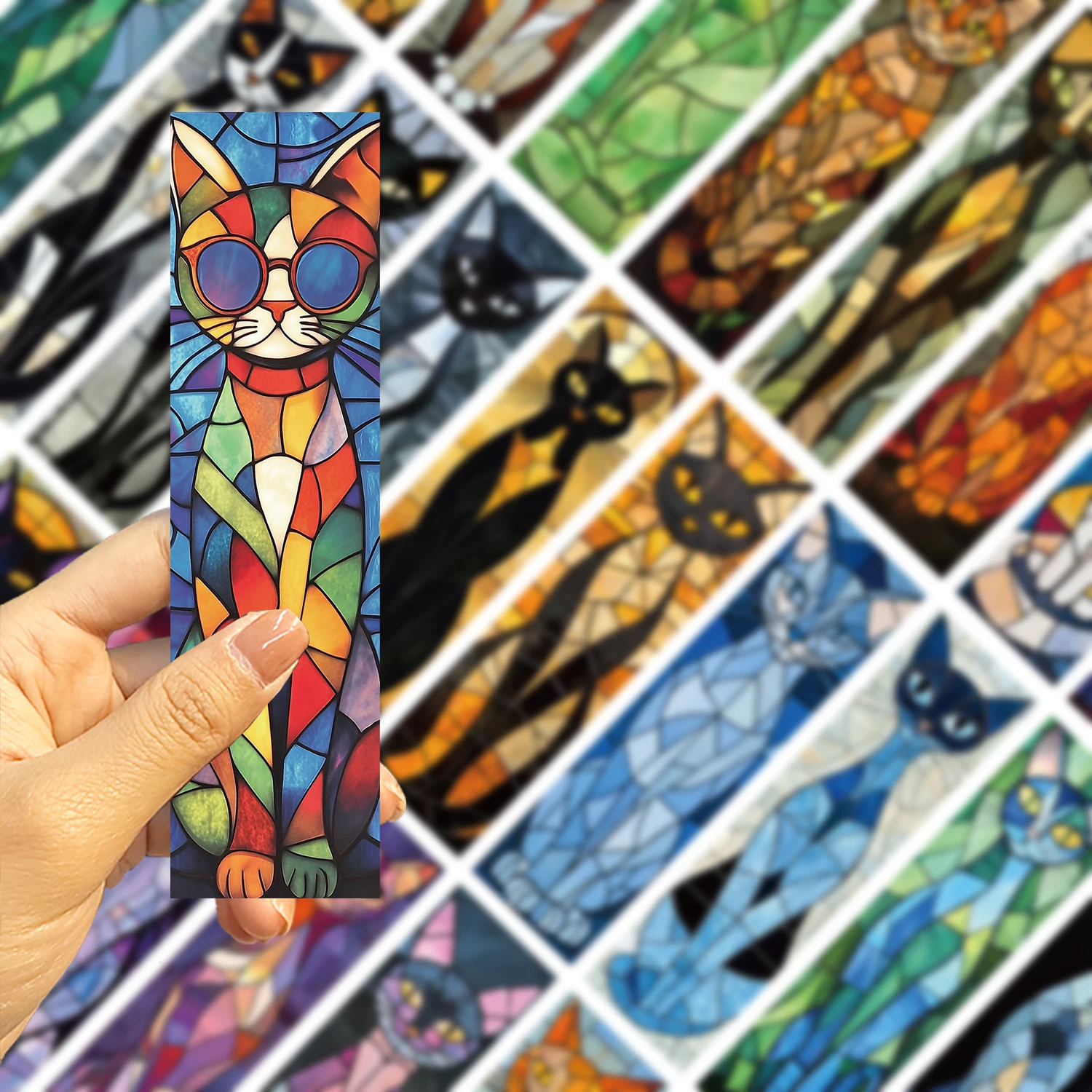 30Pcs Glass Texture Elegant Cat Bookmark Reading Book DIY Page Labeling Bookmarks Student Creative Gifts Paper Card