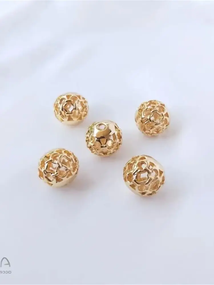 

1PCS 14K Gold Hollow Flower Ball, Peach Heart Pattern Beads, DIY Charm Beads, Bracelet Accessories, Loose Beads, 10mm, C124