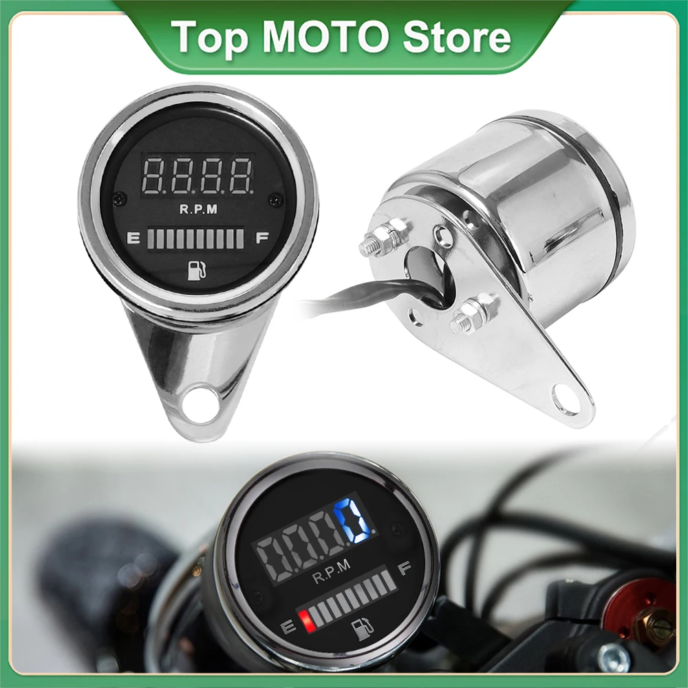 2 in 1 Motorcycle Tachometer Indicator Oil Fuel Gauge 12V LED Bcaklight Digital Display Universal For Street Fighter Cruiser