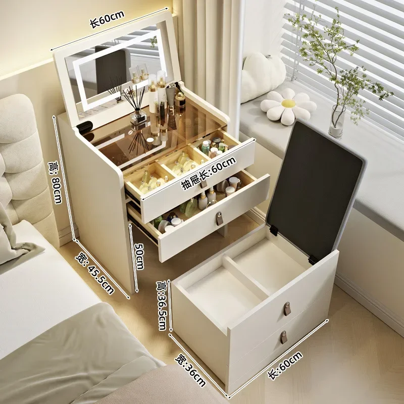 

Japanese Desk Set Flip-top Mirror and Lights Integrated Makeup Table Large Storage Nordic Comoda Pra Quarto Trendy Furniture