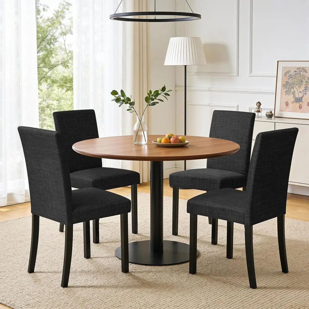 

Комплект из 4 обитых тканью обеденных стульев с ножками из массива дерева, стулья в стиле Парсон для столовой, кухни, ресторана, отеля