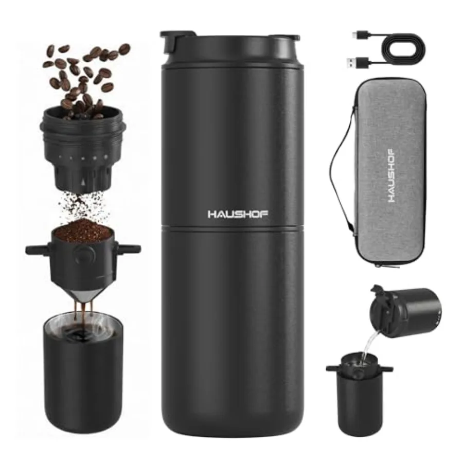 

Portable Coffee Maker Travel Coffee Maker Battery Operated Small Pour Over Set Compact Coffee Maker with Electric Grinder and I