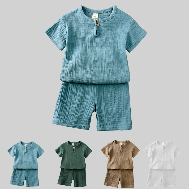 

Summer Children Clothes Sets Linen Sports Clothes For Baby Girl Boy Clothing Sets T-shirts+Shorts 2 Piece Kids 1-6Years Clothing