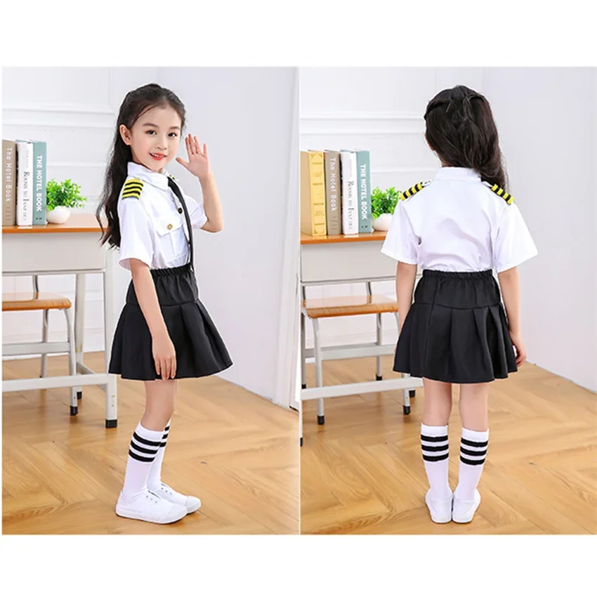 Flight Attendent costumi Cosplay per bambini Halloween Party Aircraft Pilot Uniforms Kids Performance professional Class Wear