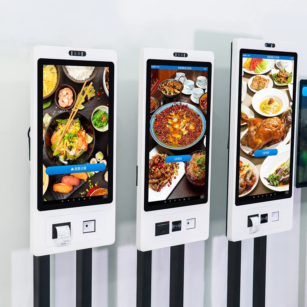 Monitor LCD per chiosco di pagamento POS per montaggio a parete da 27 pollici con Rk3568 4+32 GB Rom, stampante, lettore di schede