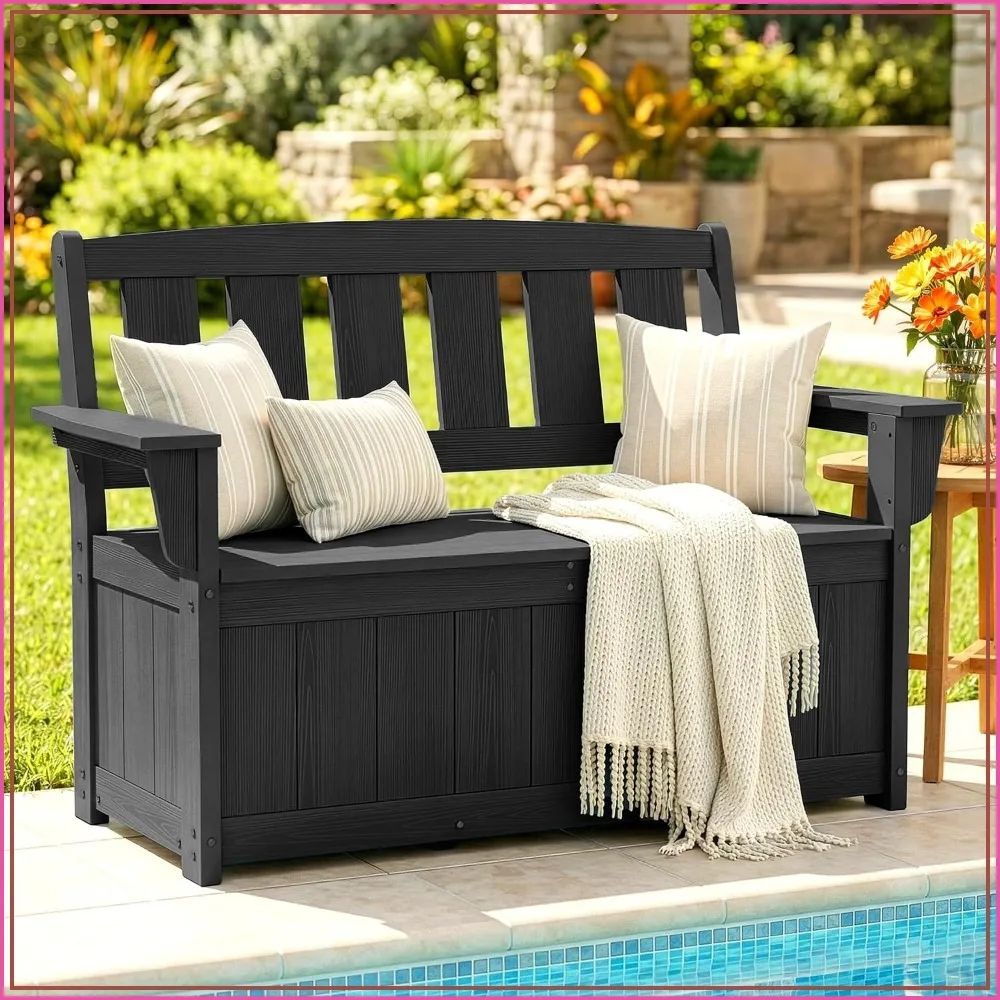 57 Gallon Outdoor Storage Bench All-Weather UV-Resistant Deck Box Seat for Patio Garden Pool