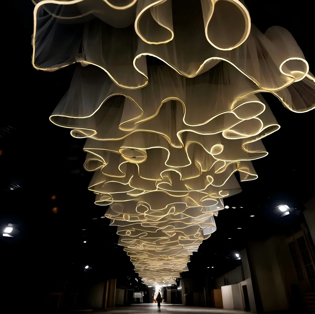 

Wedding decorations: LED wave-shaped ceiling curtain with string lights for parties and festive event decoration