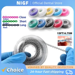 NIGF 15Feet/Roll Dental Material for Ortho Power Chain Super Elastic Rubber Band Ultra Spool for Braces Close/short//long