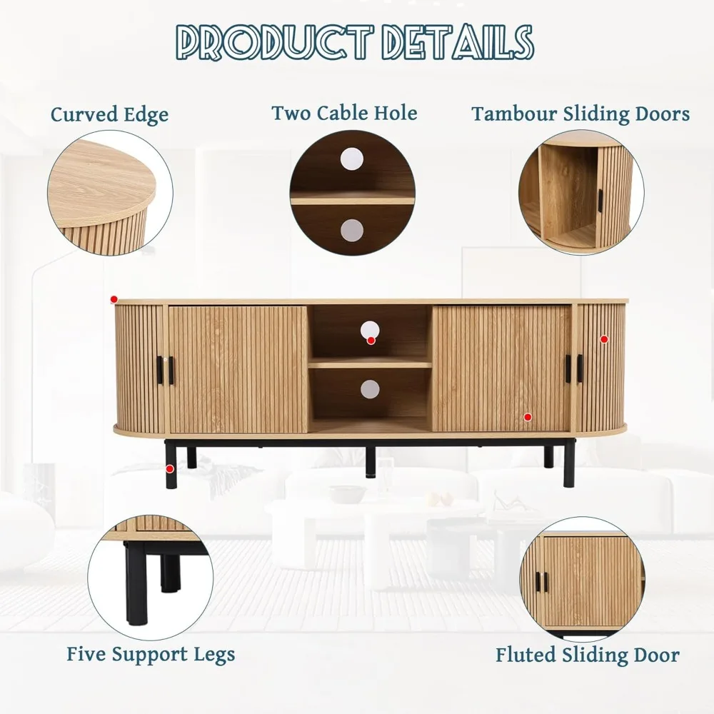 Современная деревянная подставка под телевизор середины века для 75, телевизоры с изогнутыми краями и местом для хранения вещей для использования в спальне