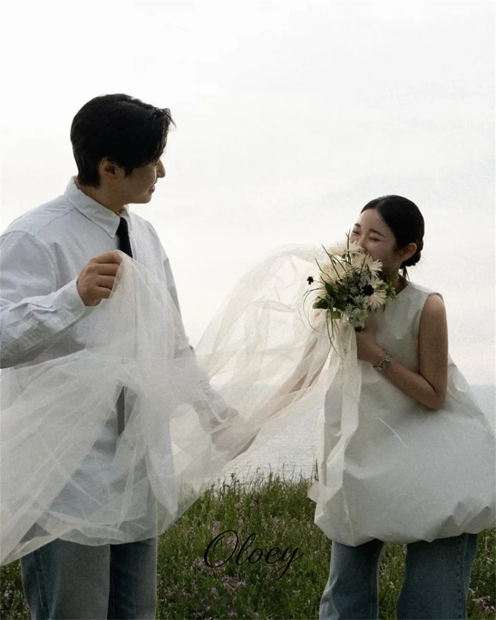 OLOEY Sleeveless Mini Korea Wedding Dress Photo Shoot Simple Bubble A-Line Reception Dress Customized Wedding Party Dress