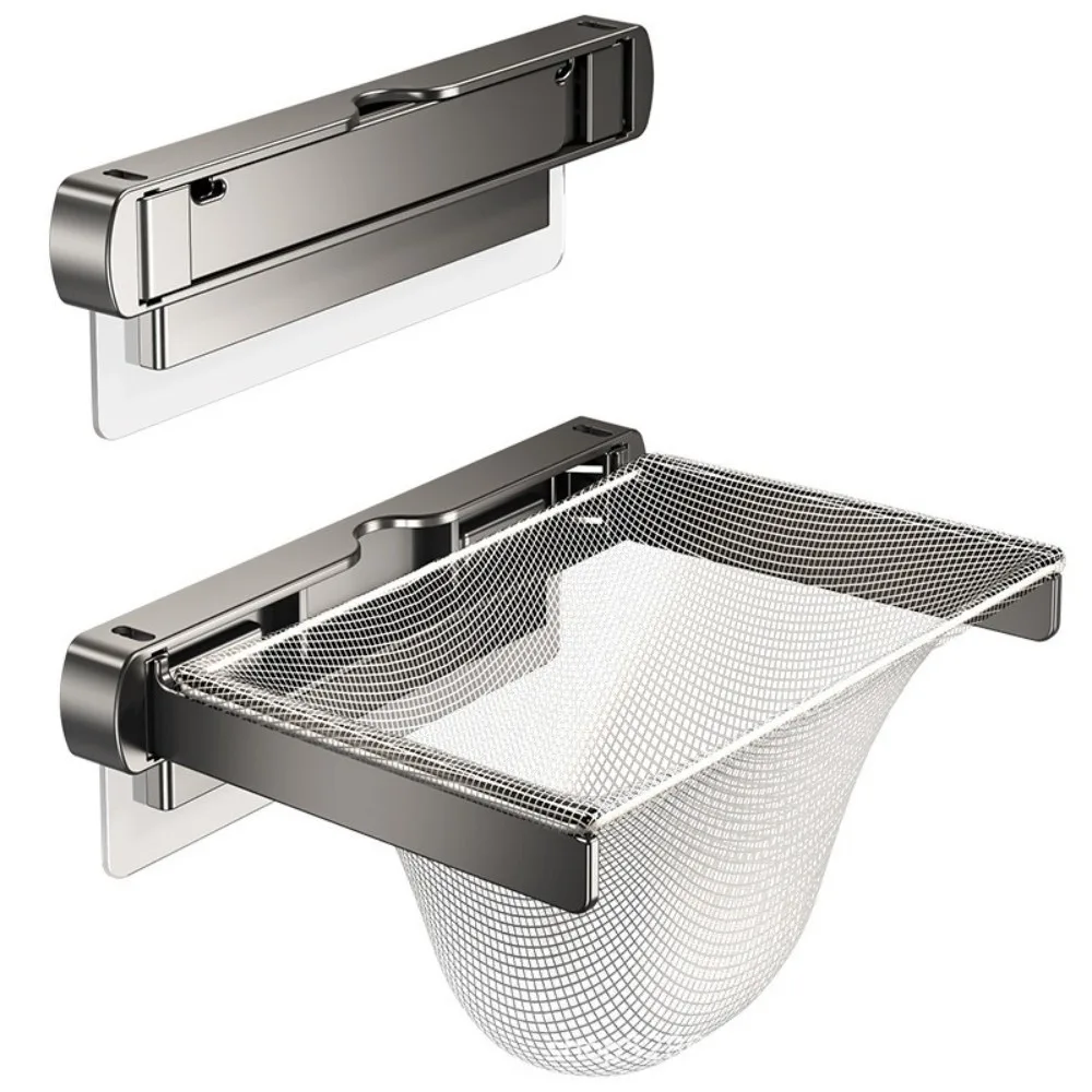 Stainless Steel Sink Strainer Holder Wall Mounted Disposable Filter Mesh Sink Filter Rack Foldable Kitchen Sink Filter Holder