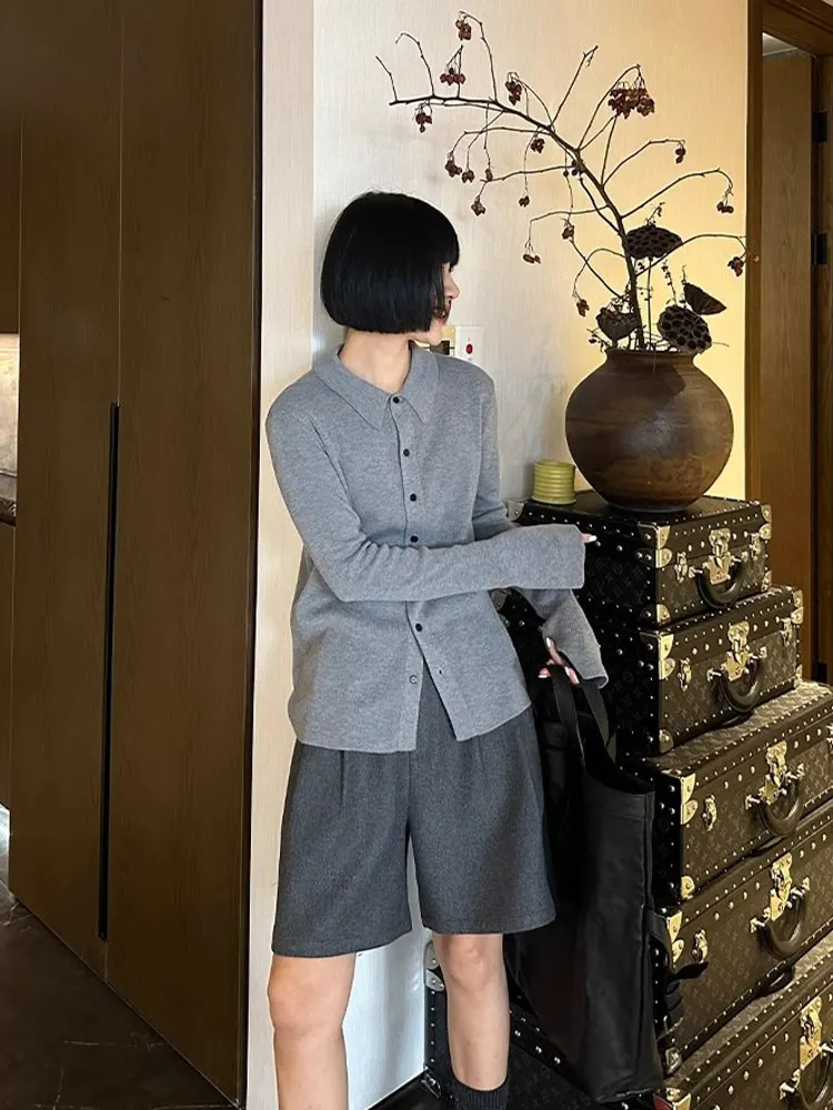 

Soft Cozy Knitted Ne Open Cardigan Long Sve Loose Top Korean Sle Commute Faion Button Detail Regular Fit Outerwear