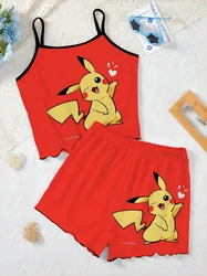 Short Sets for Women 2 Pieces Top Lettuce Trim Home Dress Pajama Skirt Women's Suit T-shirt Pikachu Pokémon Elegant Slip Dress