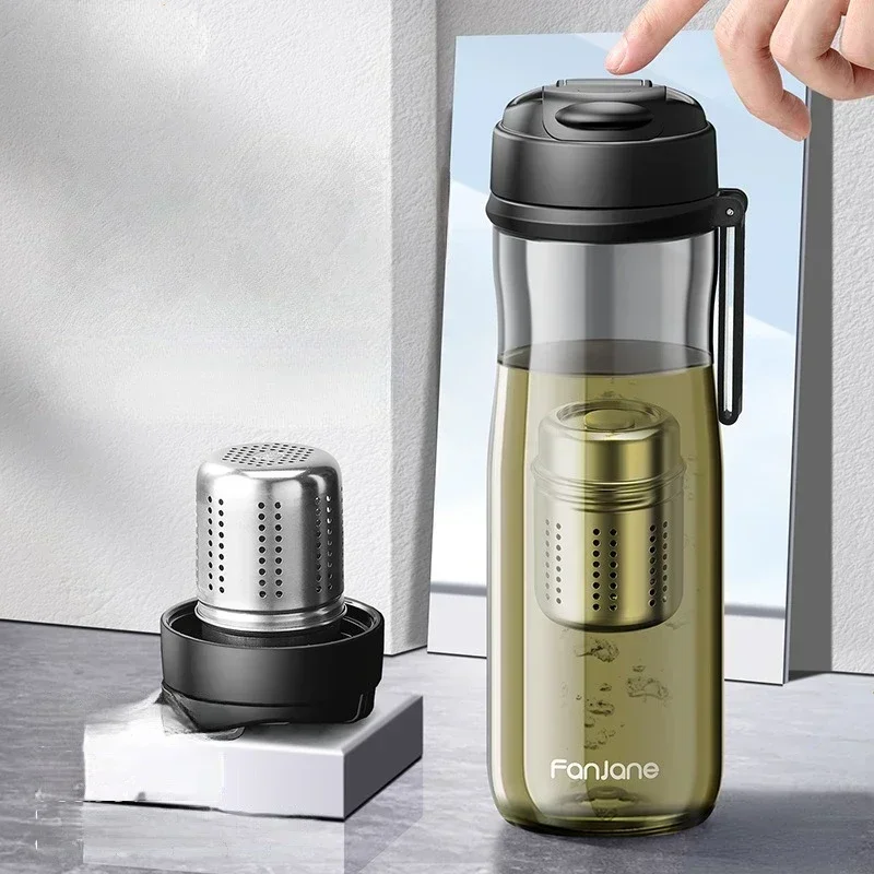 FANJANE Travel Water Bottle Magnetic Tea Cup with Big Movable Filter Tea maker To 100℃ TRITAN BPA FREE Business Cup Bottle 1L