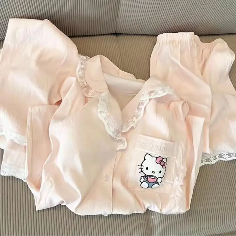 

Sanrio милые пижамы Hello Kittys, летняя мода, новый стиль, костюм, шорты, свободные повседневные удобные дышащие домашние подарки высокого класса
