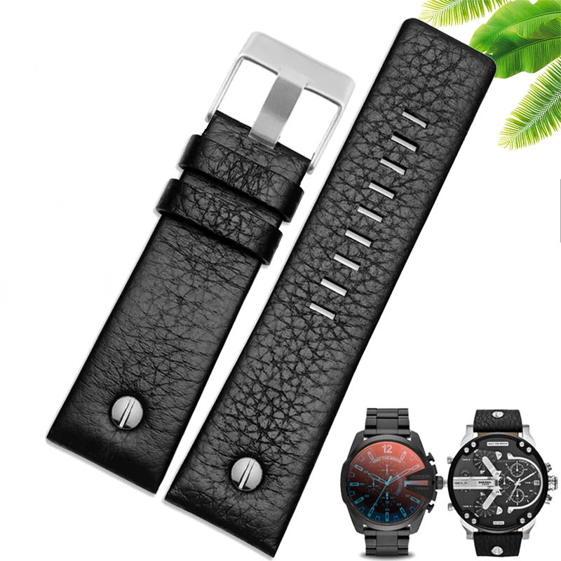 Pulseira de relógio de couro genuíno para homens e mulheres, faixa de relógio, mostrador grande, acessórios, dz7333, dz7348, dz4318