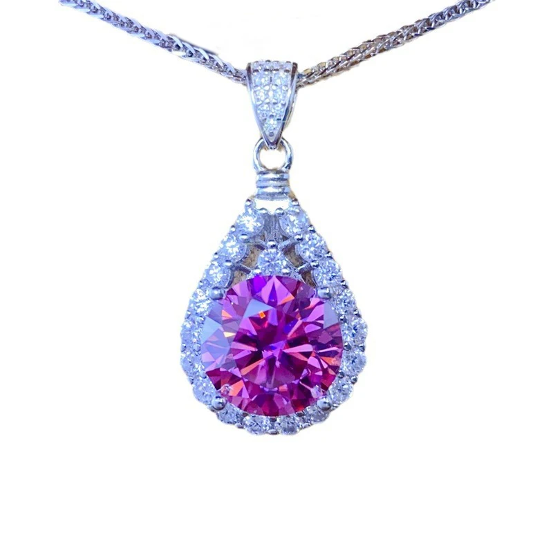 1/2/3/5/10 Carat Pink Moissanite Necklace Water Drop Pendant for Women s925 Silver Moissanita Neck Jewelry Pass Diamond Test GRA