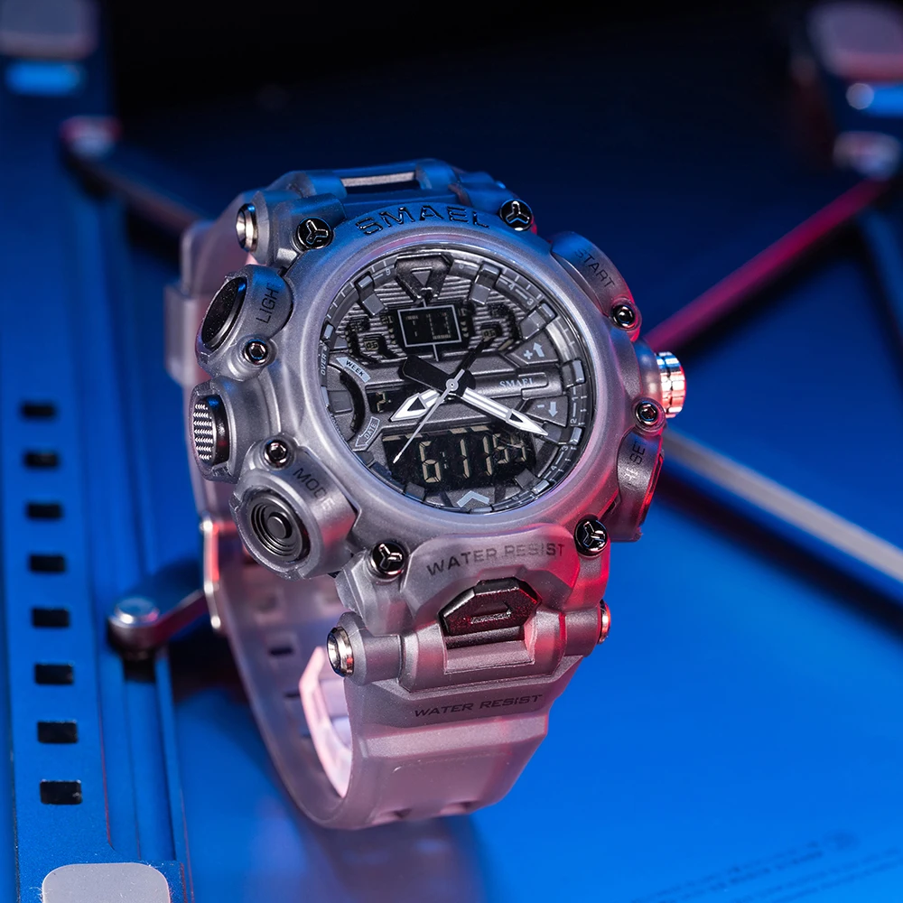 Military Watch Sport Waterproof 50M Stopwatch Analog Digital Wristwatches Week Display Alarm Clock 8053 Digital Watches Mens