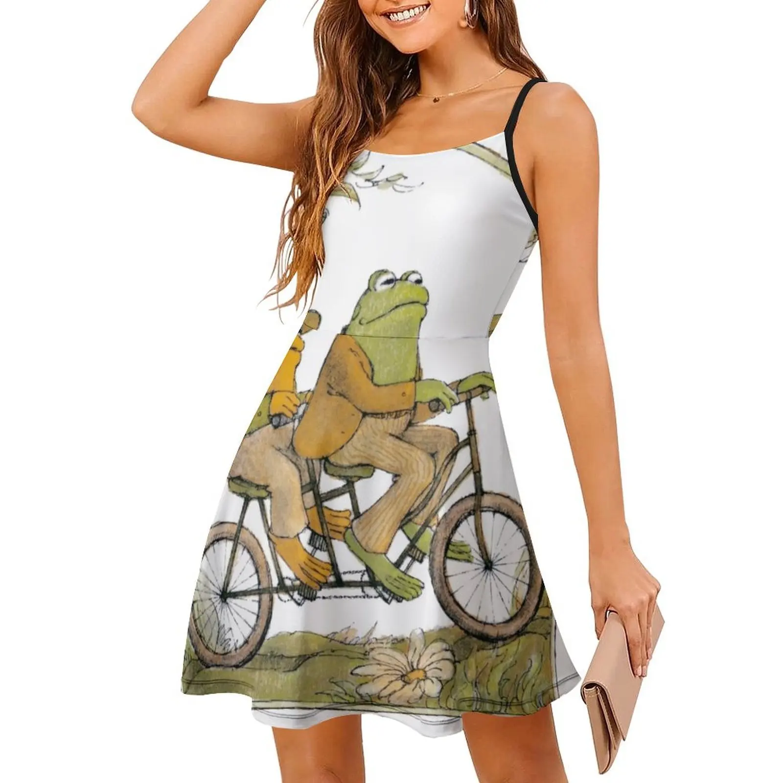 فستان بوهيمي بدون أكمام على شكل ضفدع وعلجوم للنساء فساتين حفلات الشاطئ المطبوعة على شكل ضفدع وعلجوم الضفدع فساتين حفلات Cottagecore