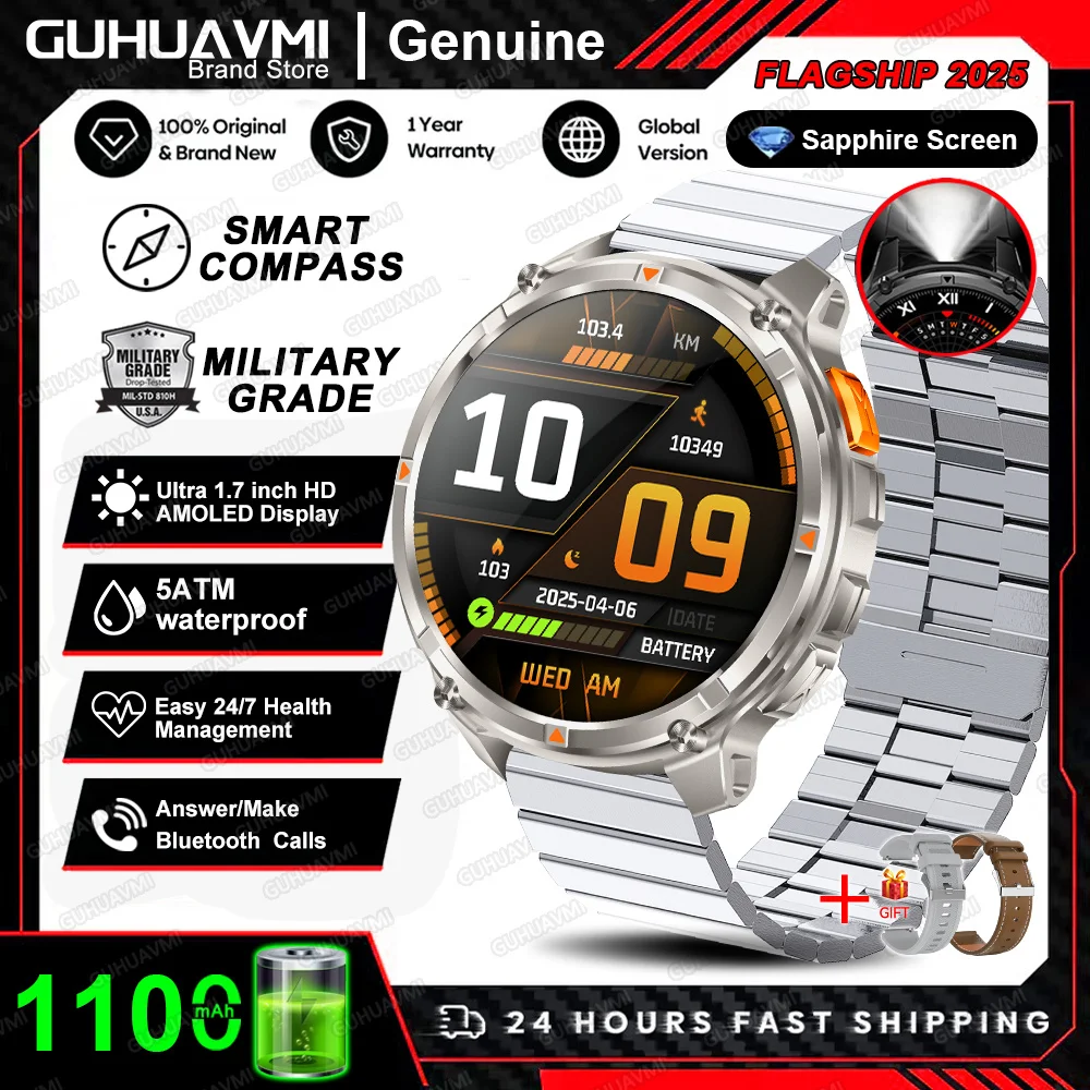 Nieuwe T-REX3 Ultra 1100mAh Batterij SmartWatch 10ATM Waterdichte GPS Kompas Zaklamp 1.7 "AMOLED HD Oproep Sport Smart horloge Mannen