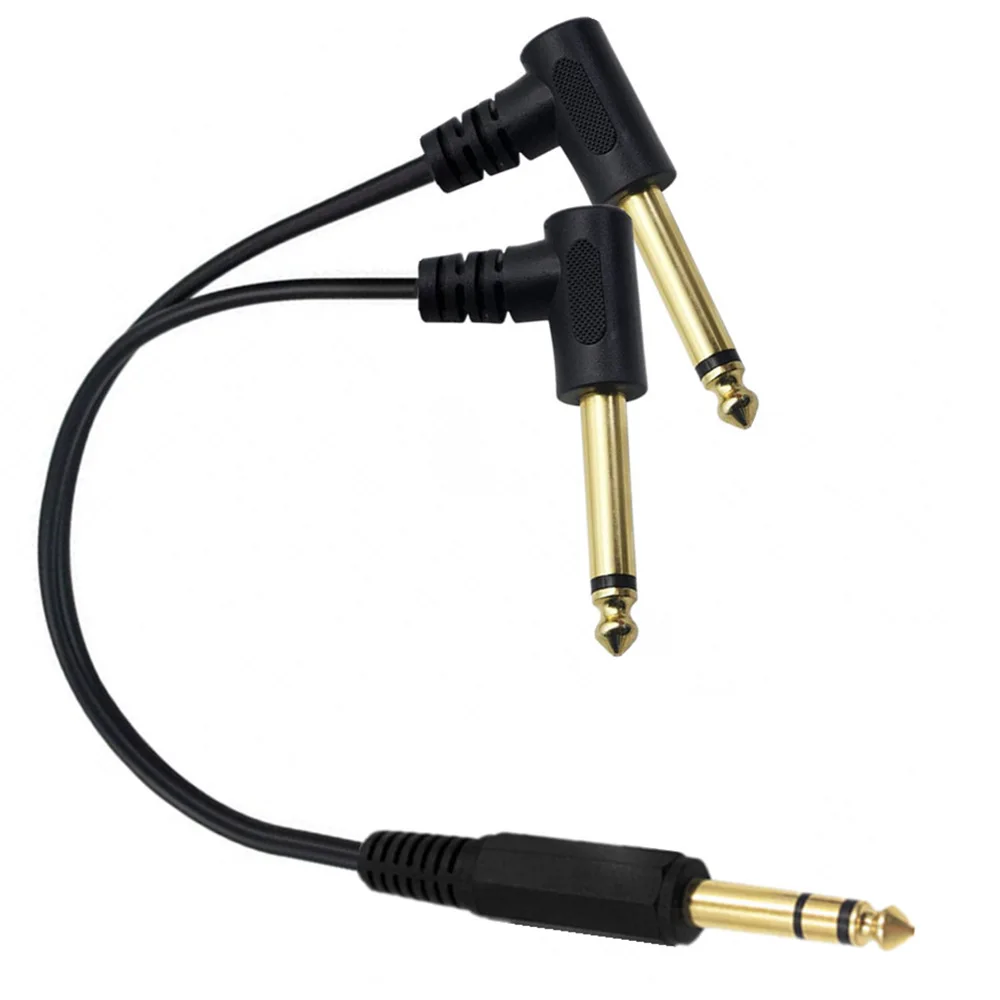 Gold Plated 6.35mm 14 Male TRS Stereo to Dual 2 x 6.35mm 14 Male TS Mono 90 Degree Right Angle Y Splitter Audio Cable 0.3m/1.8m