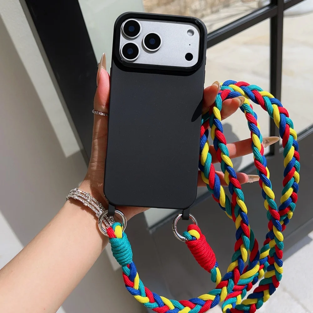 Crossbody Lanyard Strap Seil Weiche Silikon Handyhülle für iPhone 11 12 13 14 15 16 Plus 17 Pro Max XR XS stoßfeste Stoßstangenabdeckung