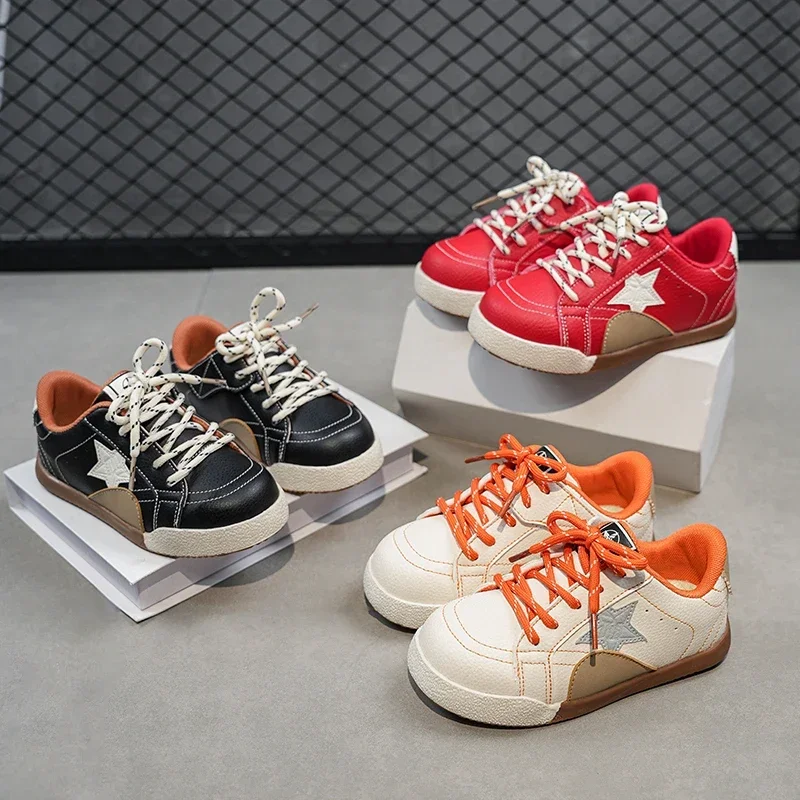 Kids Casual Sneakers Retro Star Design Lightweight Low Top Shoes Boys Girls Everyday Walking Shoes