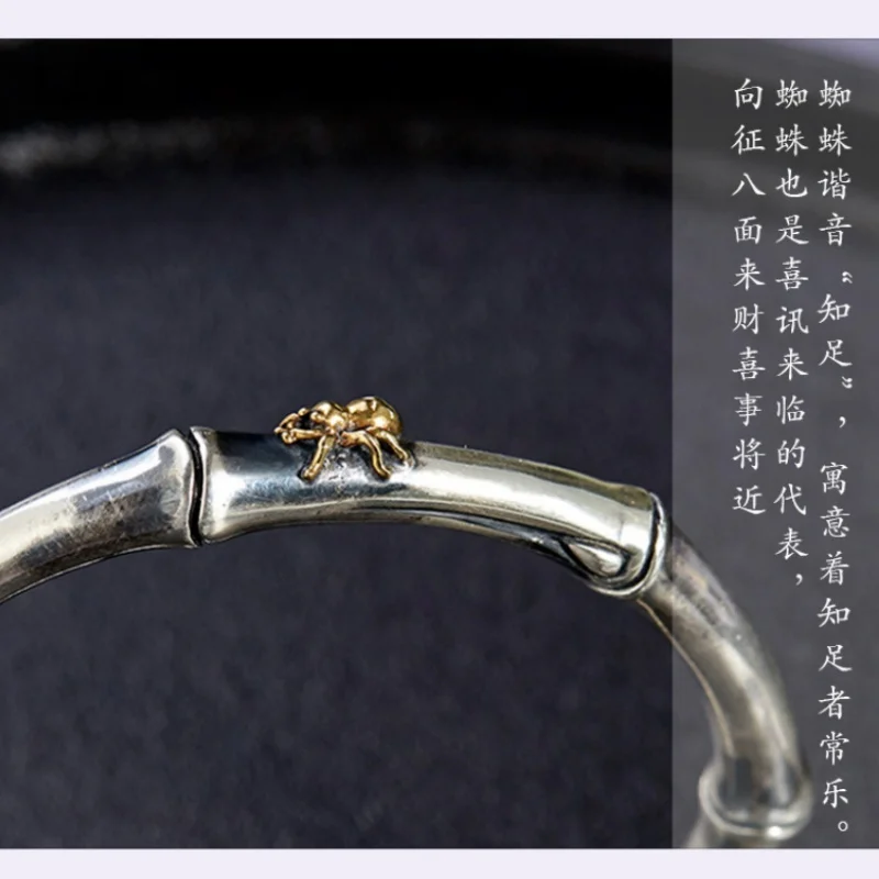 Buyee 925 Sterling Silver Male Big Bangle Circle Elegant Bamboo Joint Golden Arachnoid Bangle for Woman Man Fashion Fine Jewelry