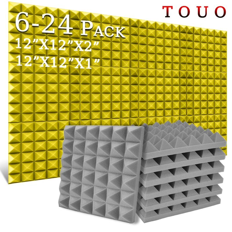 

TOUO Pyramid Acoustic Foam 6/12/24 Pcs High-Density Soundproofing Material Sound Absorbing Ceiling Home Cinema Acoustic Treatmen