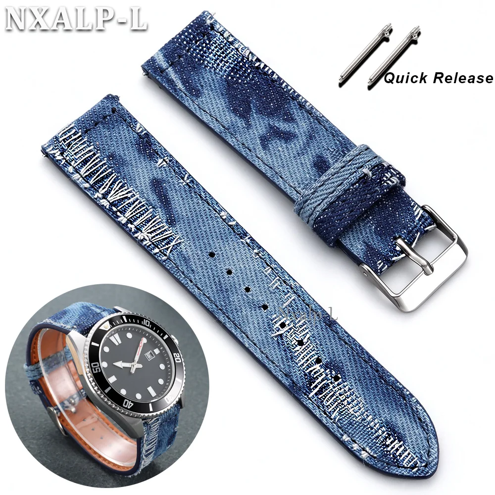 Denim Sailcloth Watchbands Quick Release Leather Watch Strap 18mm 20mm 22mm for Seiko for Rolex Band for Men Women Sport Belts
