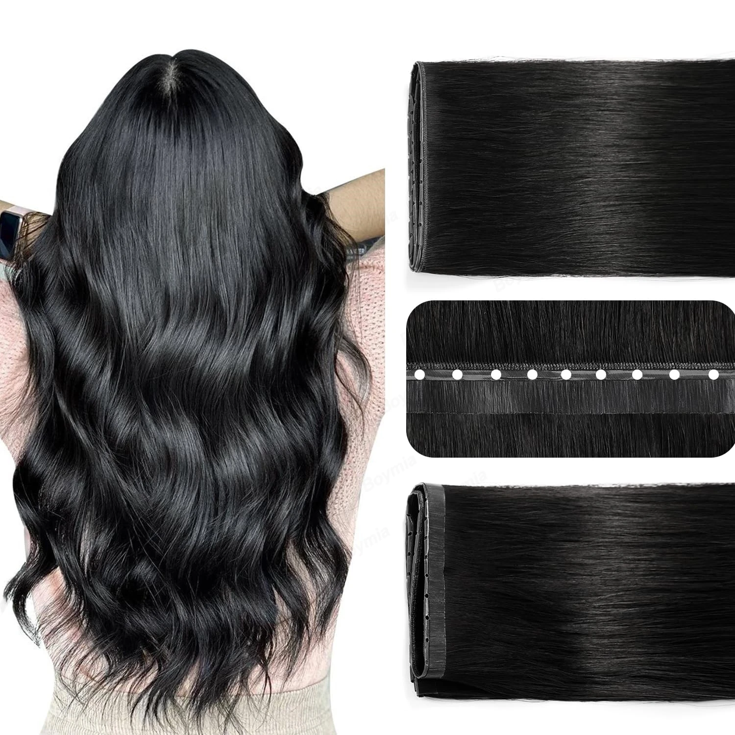 

Накладные волосы Butterfly Weft из натуральных волос, без клея, с отверстиями из полиуретана, ручной работы, невидимые, для самостоятельной установки, двойной шов, прямые