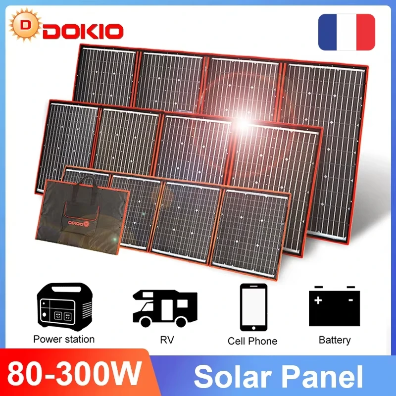 Dokio 18V 80W 100W 200W Tragbares Faltbares Solarpanel mit 12V-Controller Flexibles Solarpanel für Haus Camping Reisen