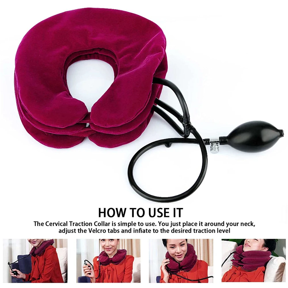 Neck Stretcher Cervical Traction Device Home Pain Treatment, Inflatable Spinal Decompression Collar Muscle Strain Injury Relief