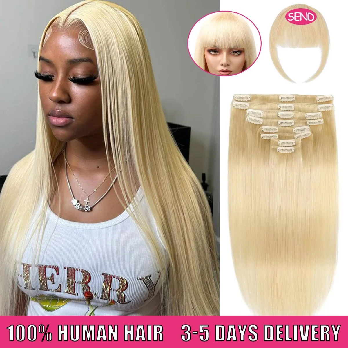 

613 Светлый цвет, заколки для наращивания волос, человеческие волосы, 140 г, 10 шт., бразильские настоящие заколки для волос Remy, прямые 14-24 дюйма для женщин