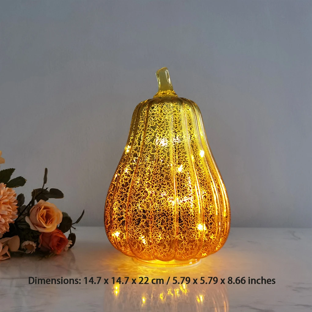 LED Pumpkin Lamp Chic Glass Pumpkin Light For Halloween Party Home Ornaments Home Table Ornaments