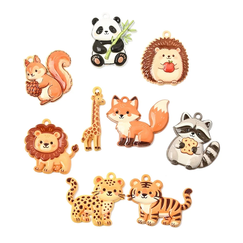 18pcs Forest Animal Enamel Alloy Charms Bulk Panda Tiger Fox Squirrel Hedgehog Pendants for DIY Bracelet Necklace Jewelry Making