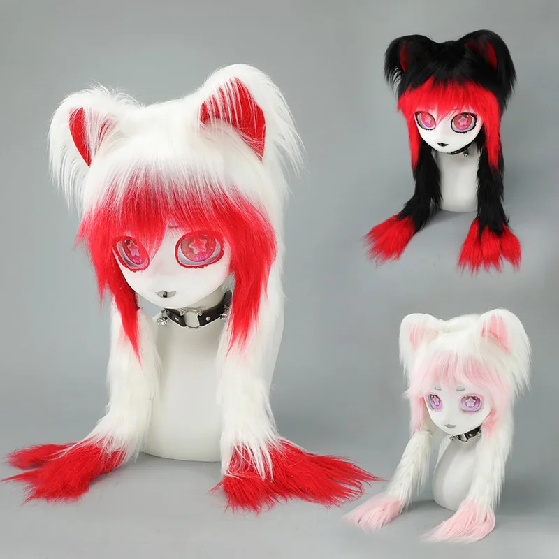Comic Exhibition Cos Clothing Head Cover Kig Animal Clothing Animal Head Finished Cat Ear Cos Plush Braid Animal Head