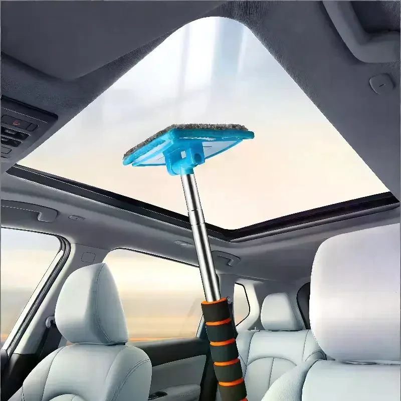 1set Car Windshield Wiper Telescopic Glass Cleaner With Metal Pole Defogging Dust Removal Tool Auto Interior Exterior Cleaning