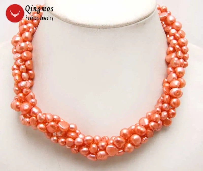 

Qingmos Trendy 6-7mm Baroque Natural Red Pearl Necklace for Women 2 Strands 45" Long Necklace Combination 18" Necklace Jewelry