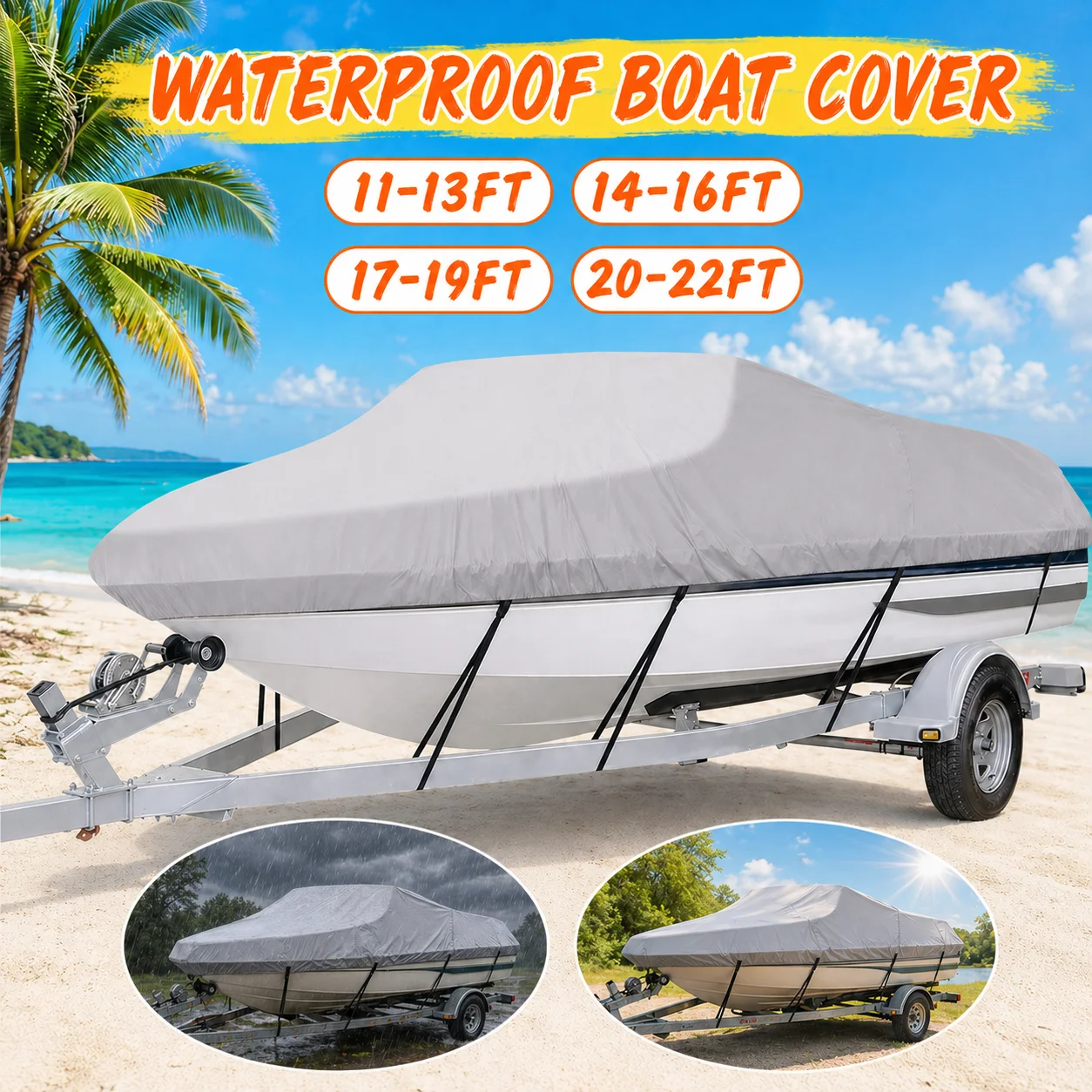 Funda para Yate/Barco 190T, Protección Exterior Impermeable Anti-UV, Resistente, para Pesca, Lancha Rápida, Anti-golpes, Anti-desgarros, 11-22 Pies