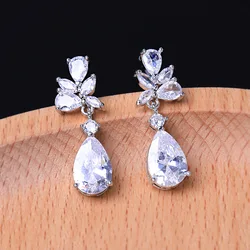 Luxurious Elegant Water Drop Zircon Non Pierced Clip on Earrings for Women Stud Earrings Wedding Party Jewelry Gift 2024