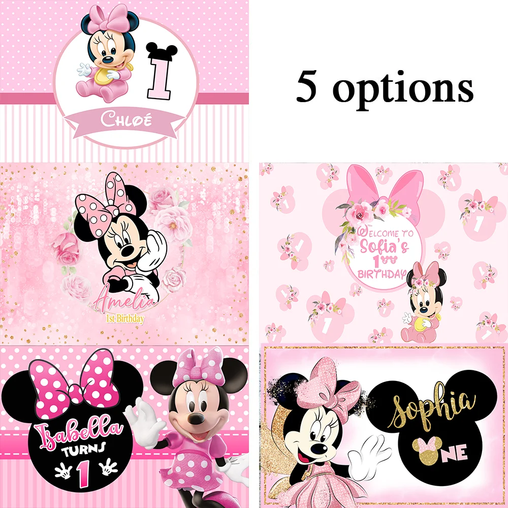 

Розовый фон с Минни Маус, детские принадлежности для дня рождения, Микки и друзья, детский душ, фон для фотосъемки, баннер