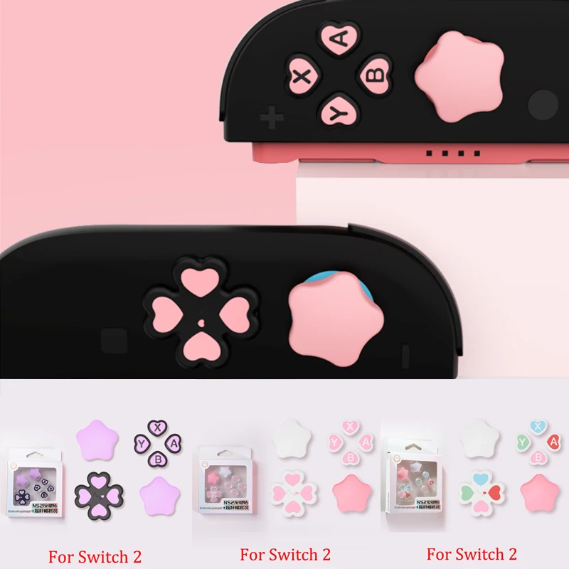 Image of Love Star Silikon Soft D-Pad Cross Button ABXY Key Sticker Skin Case für Switch 2/NS oled Joy-con Thumb-Stick Grip Cap Cover