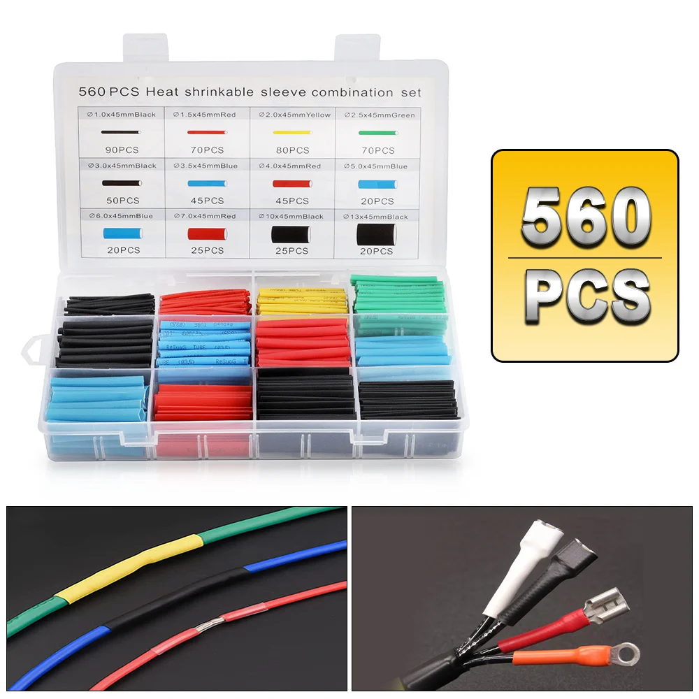 560PCS Heat Shrink Tubing 2:1,Electrical Wire Cable Wrap Assortment Electric Insulation Heat Shrink Tube Kit With Box